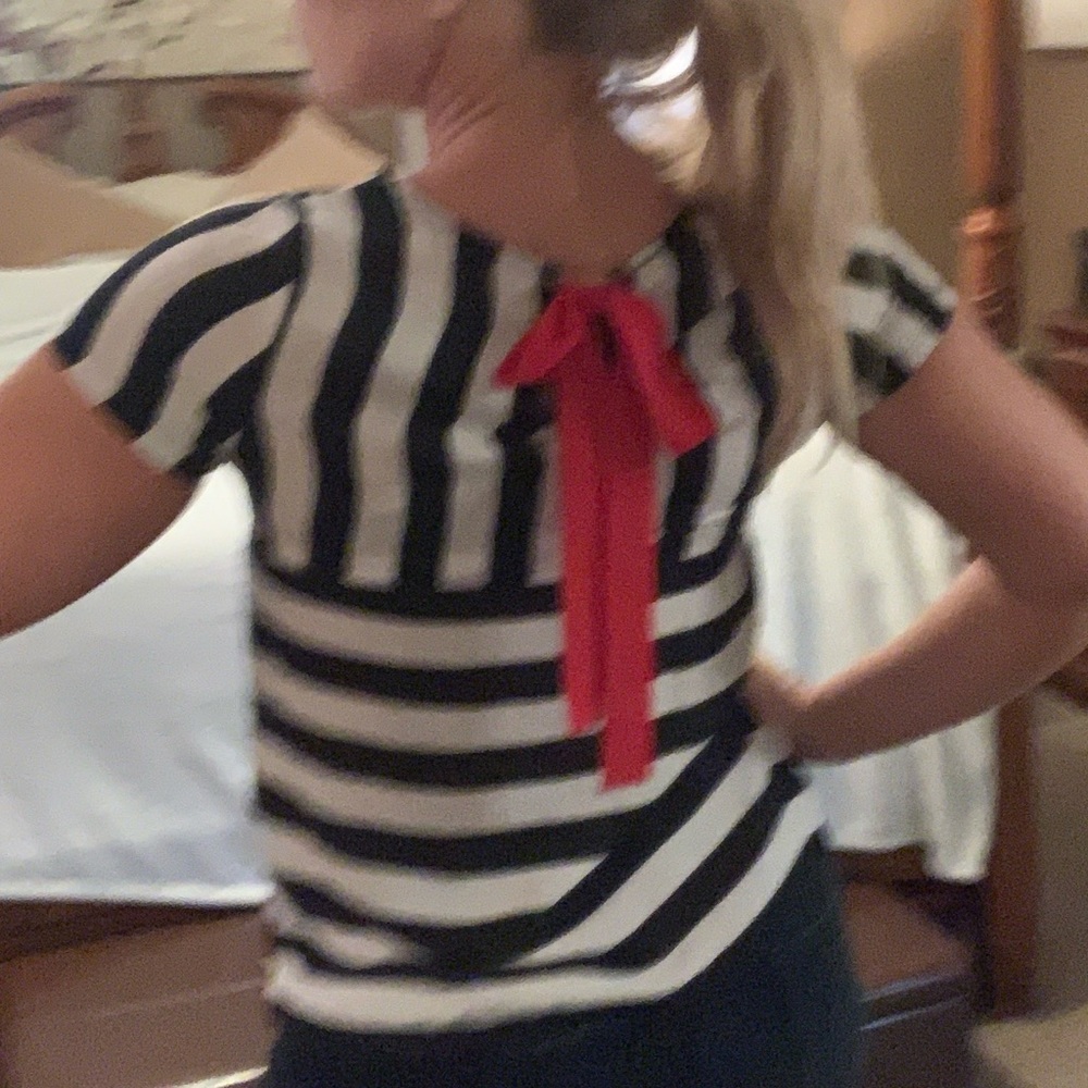 Black & White Stripped Top with red bow detail